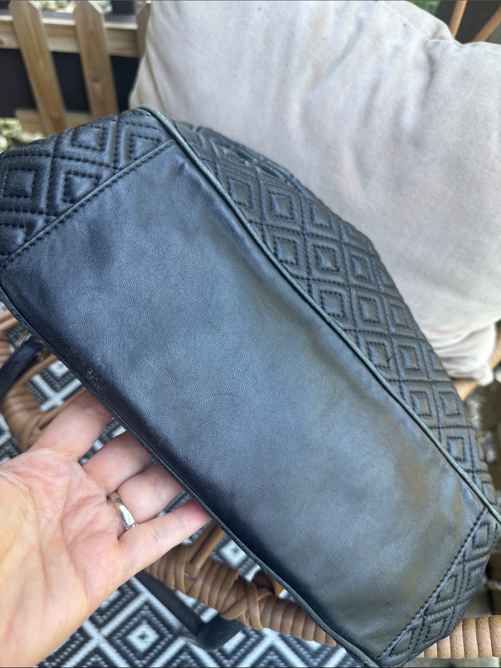 Tory Burch Black Quilted Satchel with Gold Chain-Trim - Picture 5 of 11